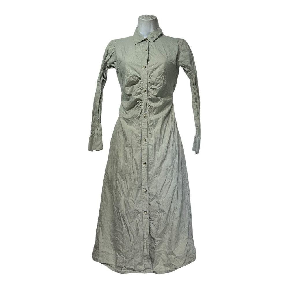 Sim & Sam Women's Sage Green Cotton Long Sleeve Button-Up Midi Shirt Dress XS